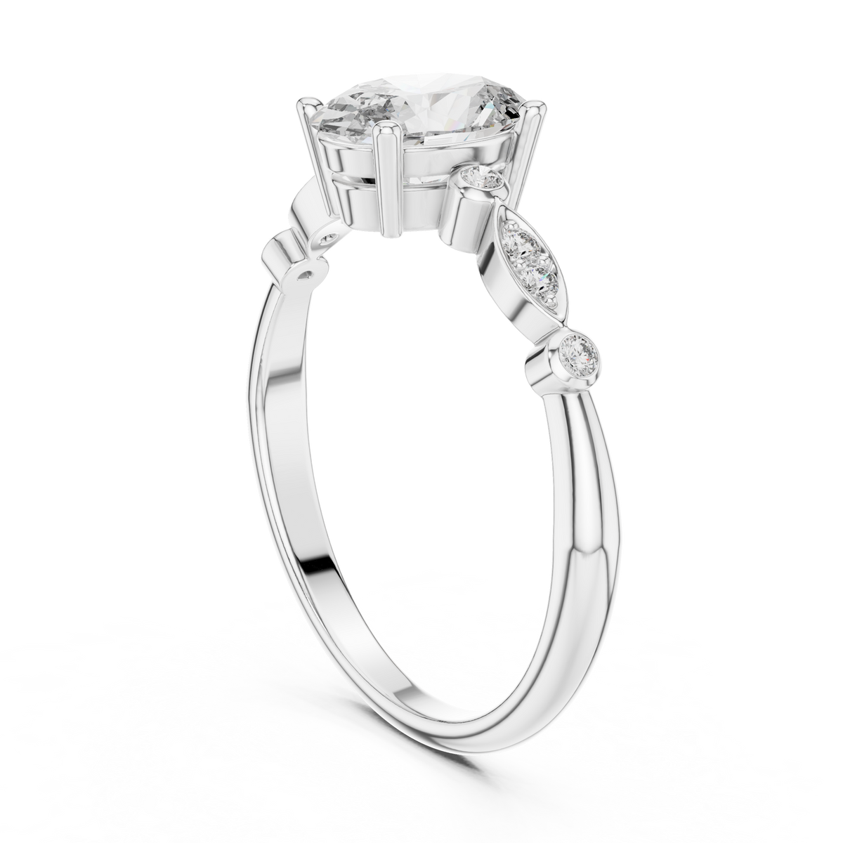 Classic Round Solitaire Pave Engagement Ring