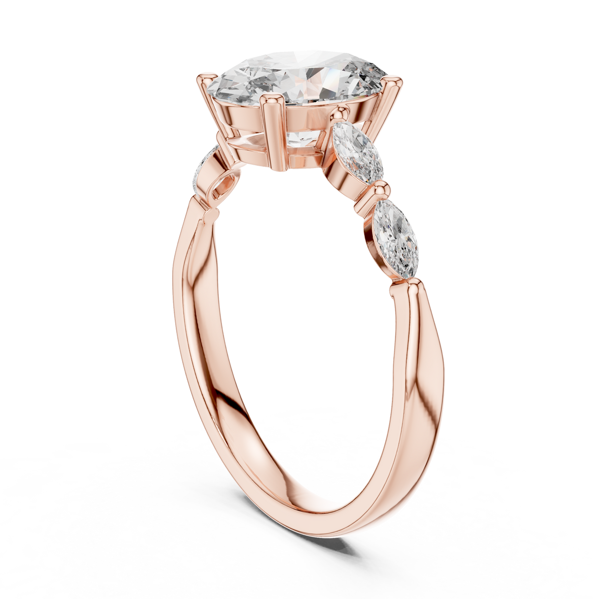 Radiant Cut Ring with Marquise Side Stones