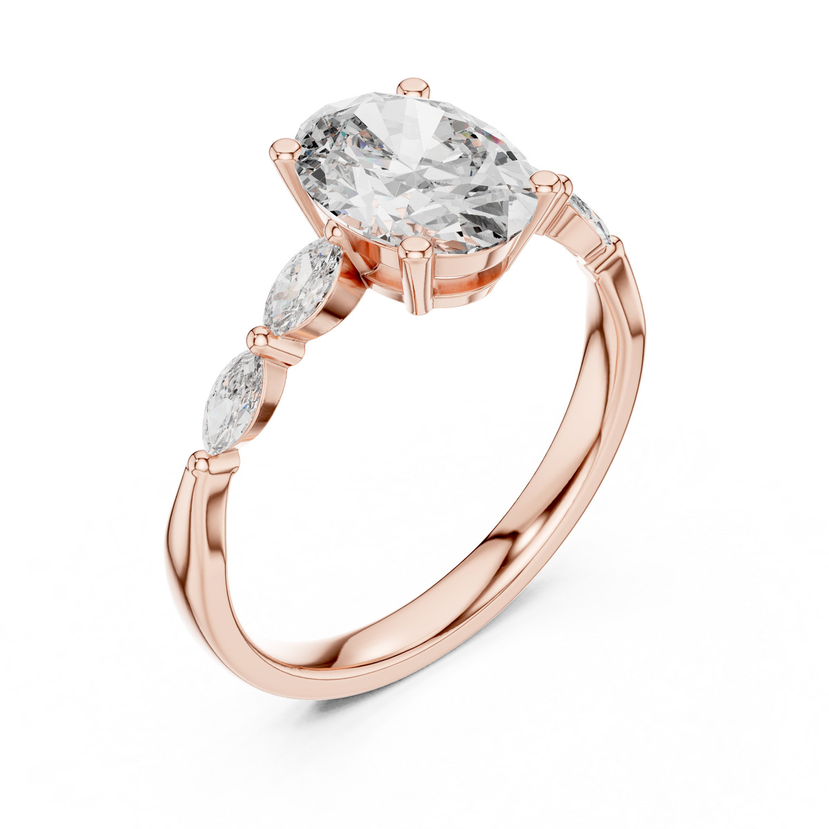 Radiant Cut Ring with Marquise Side Stones