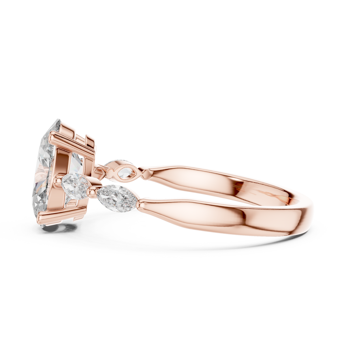 Radiant Cut Ring with Marquise Side Stones