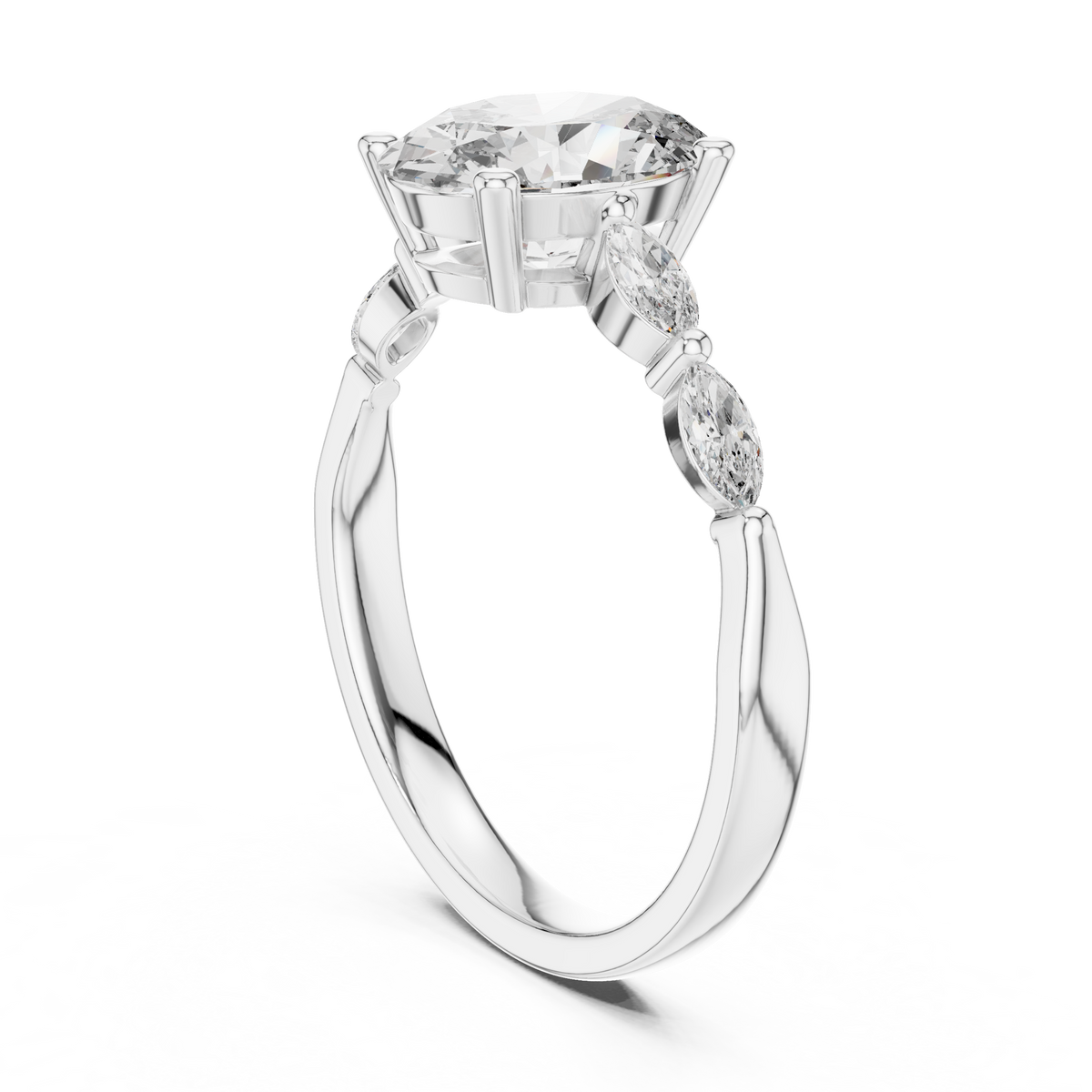 Radiant Cut Ring with Marquise Side Stones