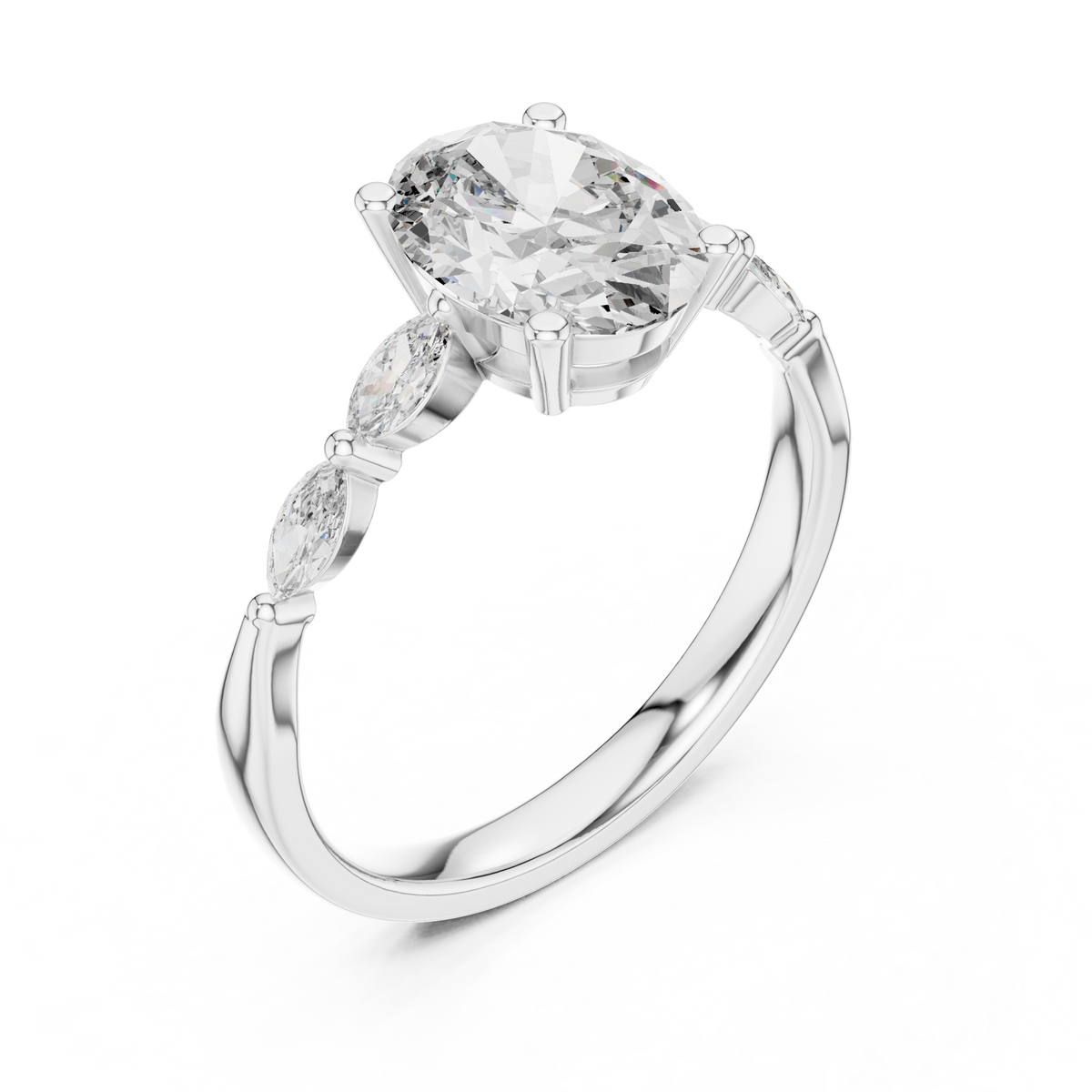 Radiant Cut Ring with Marquise Side Stones