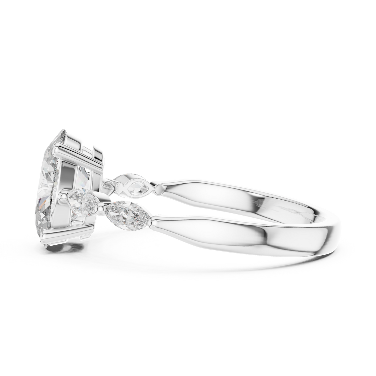 Radiant Cut Ring with Marquise Side Stones