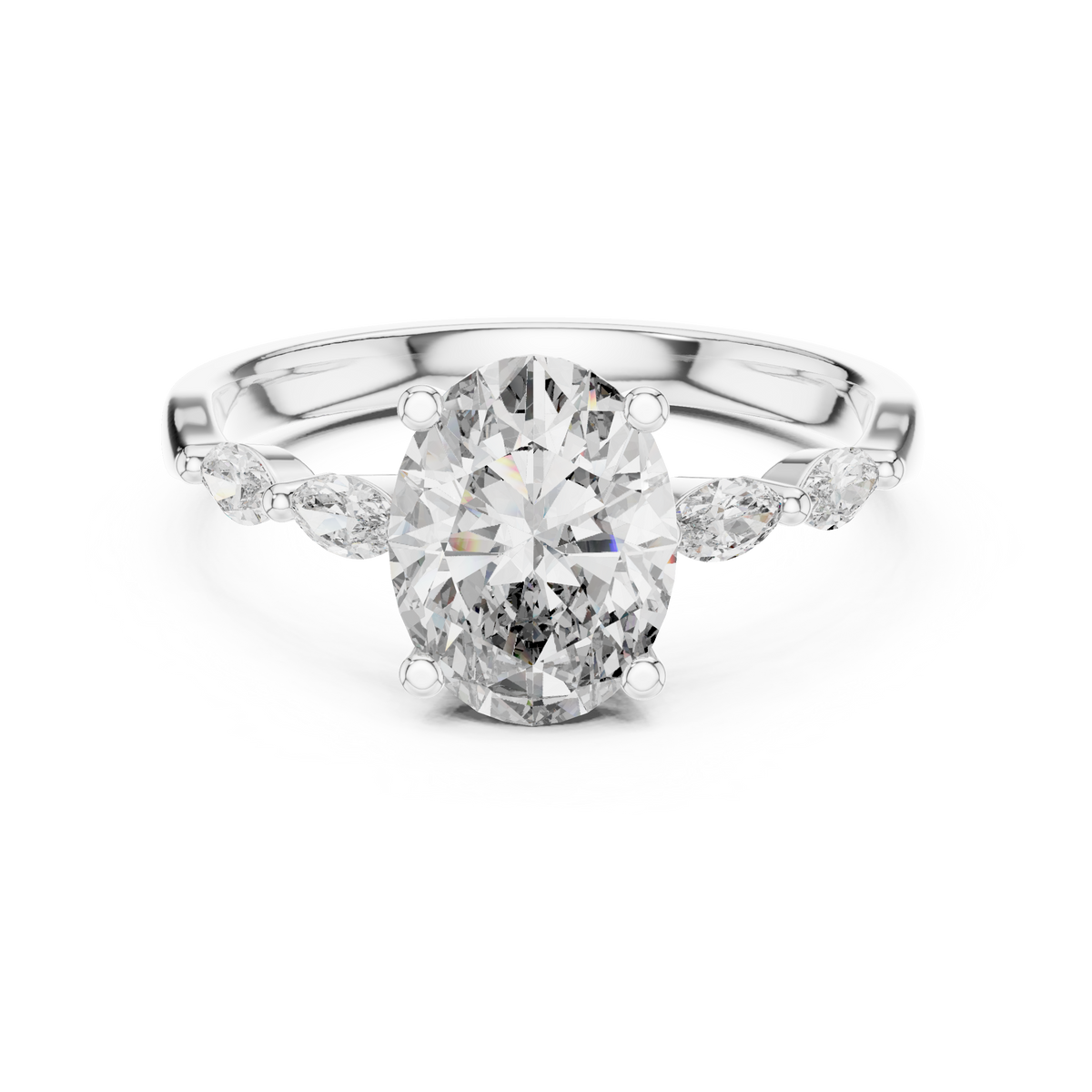 Radiant Cut Ring with Marquise Side Stones