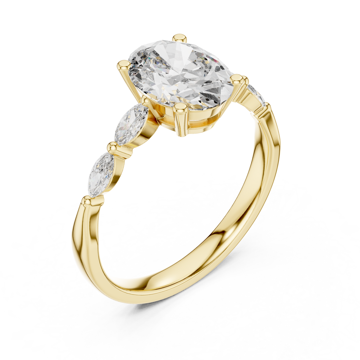 Radiant Cut Ring with Marquise Side Stones