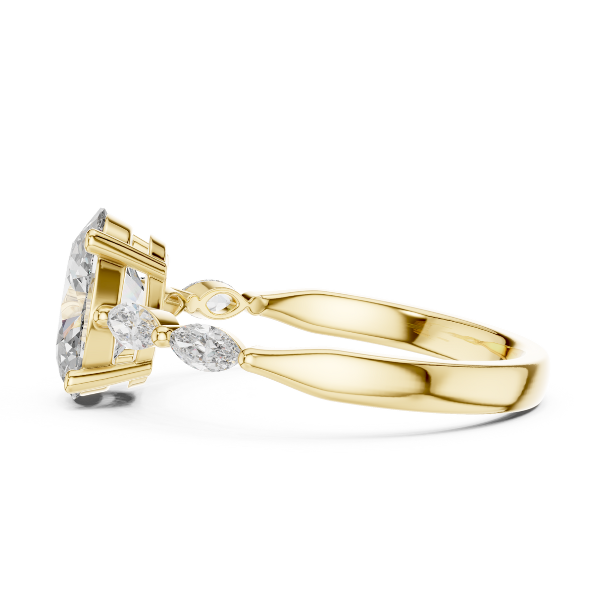 Radiant Cut Ring with Marquise Side Stones
