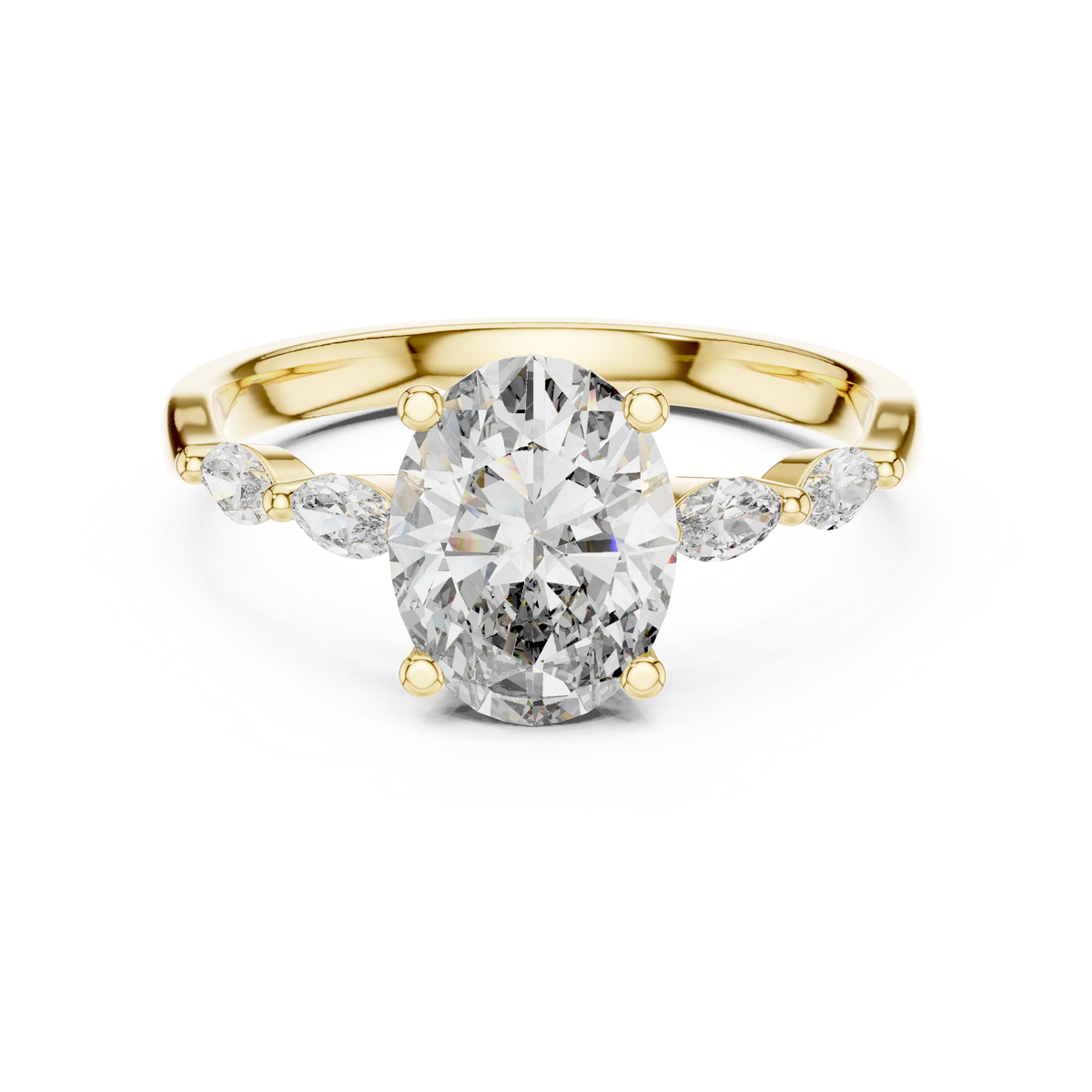 Radiant Cut Ring with Marquise Side Stones