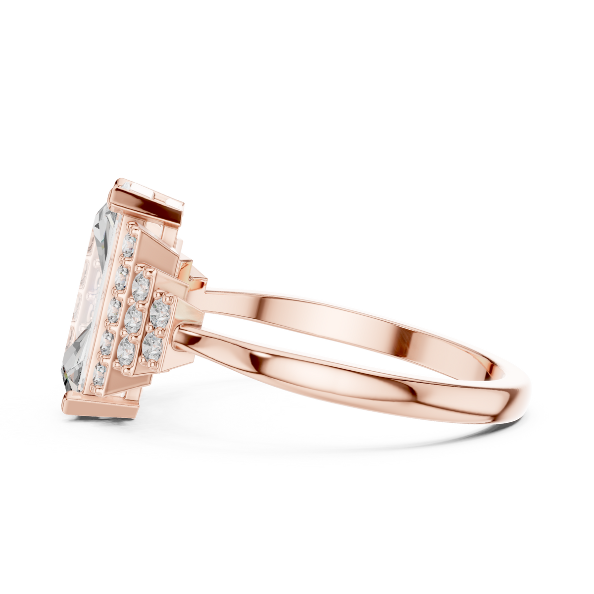 Emerald Cut Three-Row Pave Engagement Ring