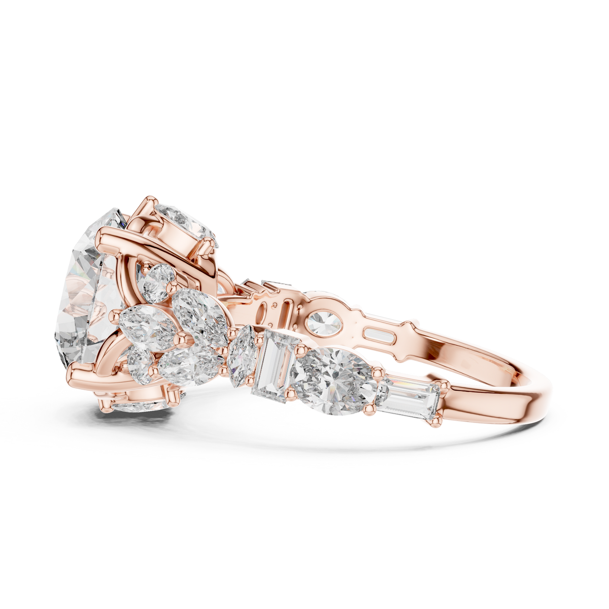 4.04ctw Round Cut Center Multi-Shape Cluster Engagement Ring in Rose Gold