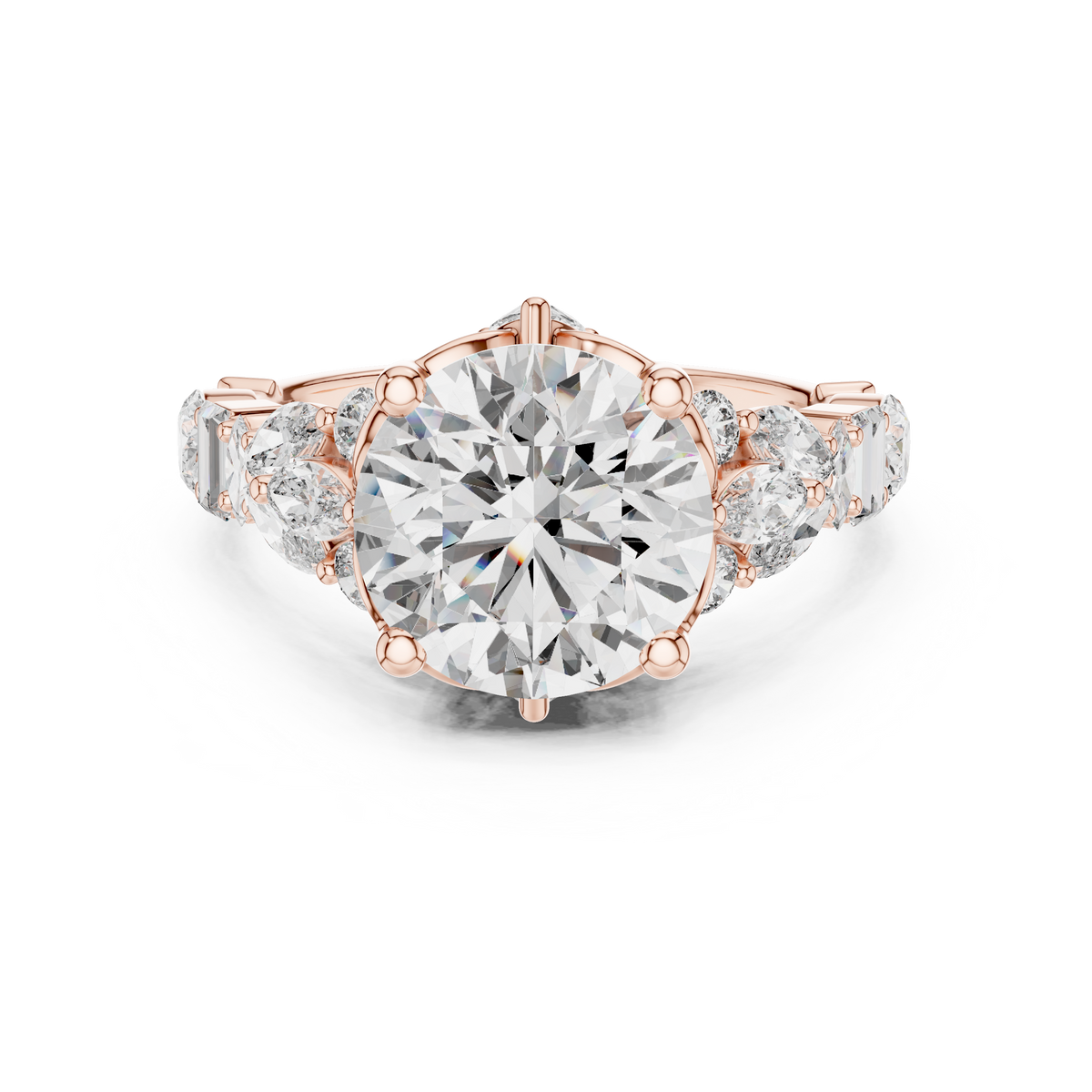 4.04ctw Round Cut Center Multi-Shape Cluster Engagement Ring in Rose Gold