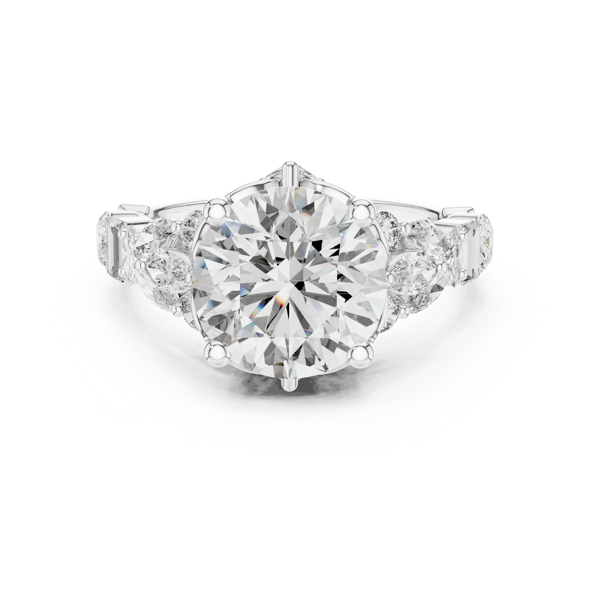 4.04ctw Round Cut Center Multi-Shape Cluster Engagement Ring in Rose Gold