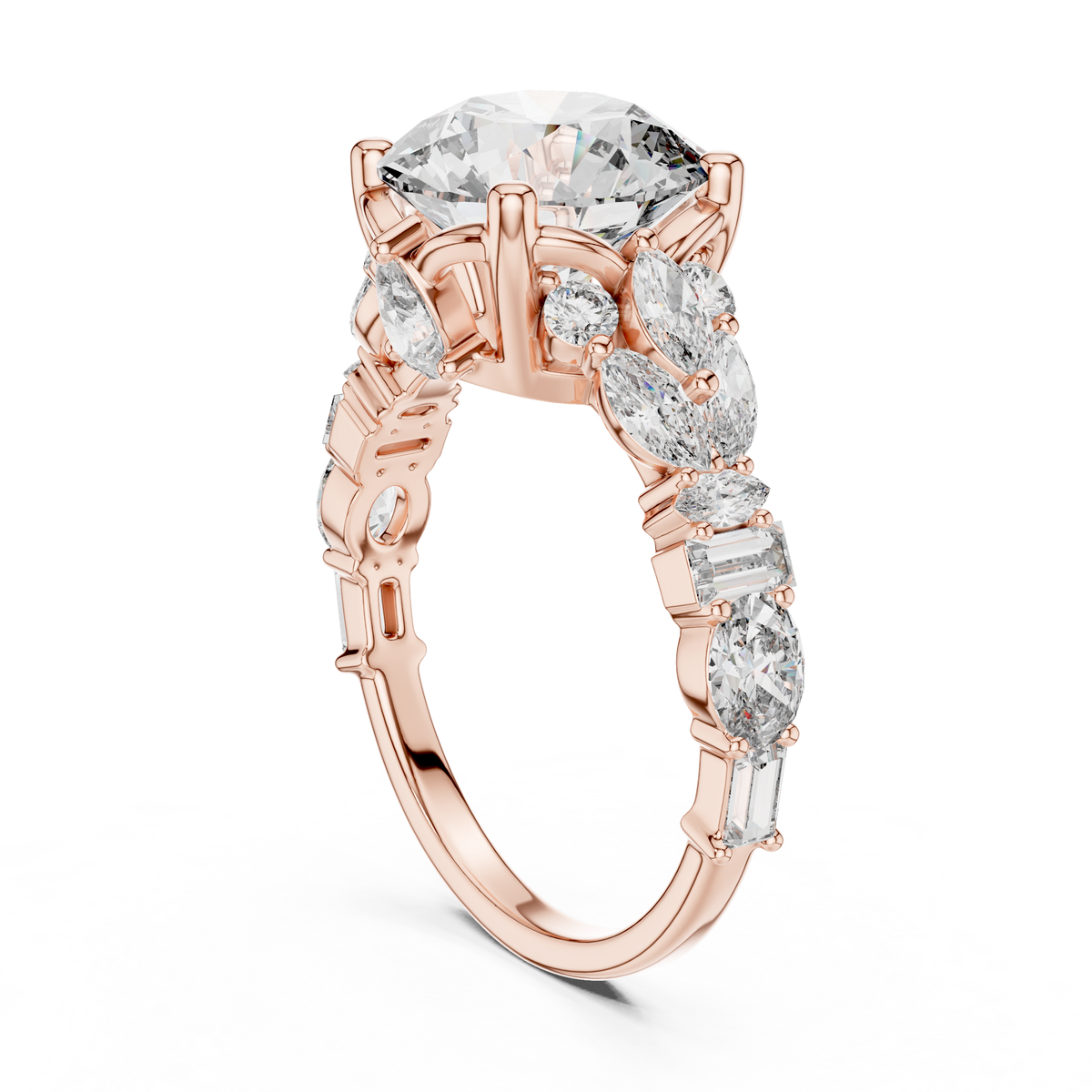 4.04ctw Round Cut Center Multi-Shape Cluster Engagement Ring in Rose Gold