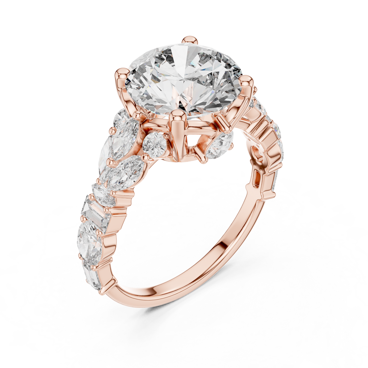 4.04ctw Round Cut Center Multi-Shape Cluster Engagement Ring in Rose Gold