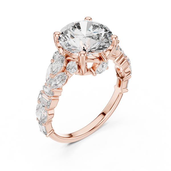 4.04ctw Round Cut Center Multi-Shape Cluster Engagement Ring in Rose Gold