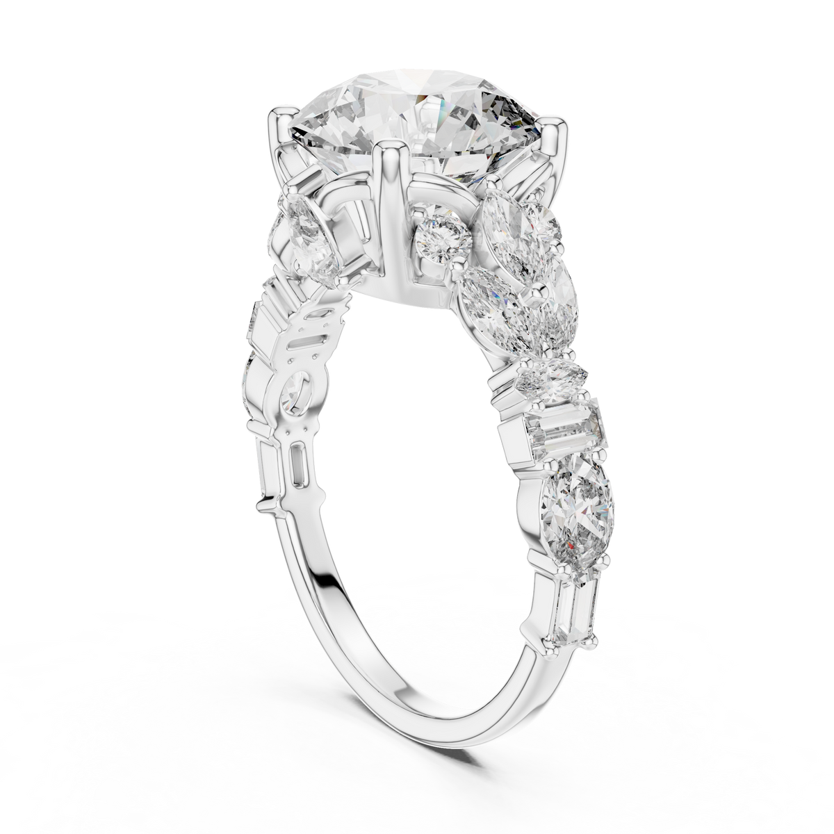 4.04ctw Round Cut Center Multi-Shape Cluster Engagement Ring in Rose Gold