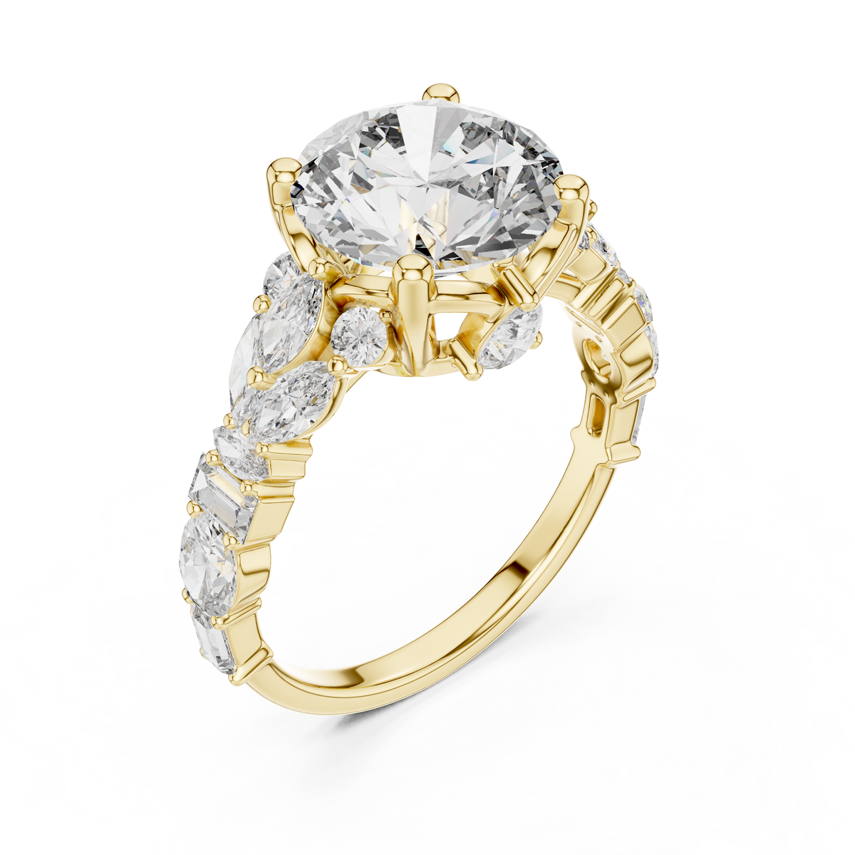 4.04ctw Round Cut Center Multi-Shape Cluster Engagement Ring in Rose Gold